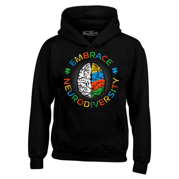 Shop4Ever Men's Embrace Neurodiversity Brain Autism Spectrum ADS Hooded Sweatshirt Hoodie XXX-Large Black