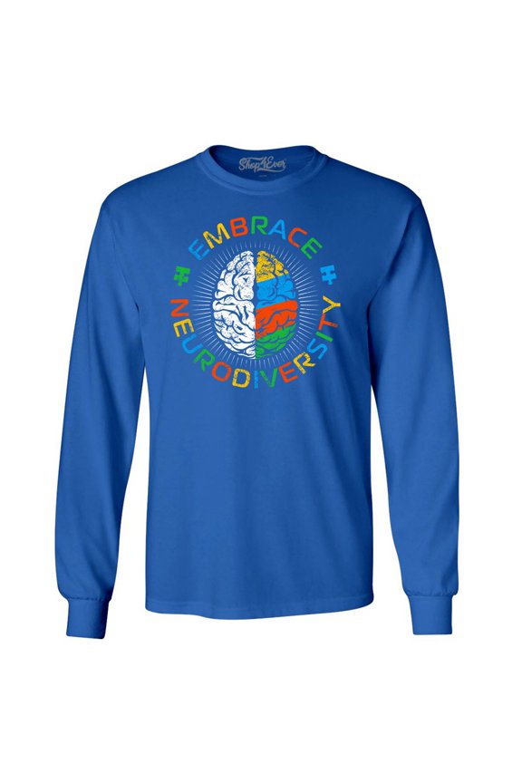Men's Embrace Neurodiversity Brain Autism Spectrum ADS Long Sleeve Shirt Small Royal Blue