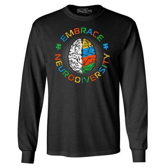 Shop4Ever Men's Embrace Neurodiversity Brain Autism Spectrum ADS Long Sleeve Shirt X-Large Black