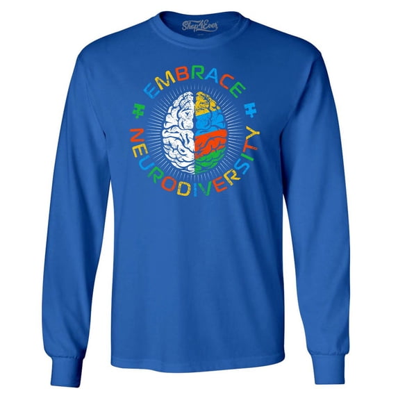 Shop4Ever Men's Embrace Neurodiversity Brain Autism Spectrum ADS Long Sleeve Shirt XX-Large Royal Blue