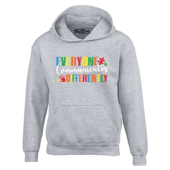 Shop4Ever Men's Everyone Communicates Differently Autism Hooded Sweatshirt Hoodie Small Sports Grey