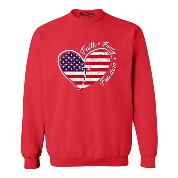 Shop4Ever Men's Faith Family Freedom American Flag Heart USA Crewneck Sweatshirt XX-Large Red