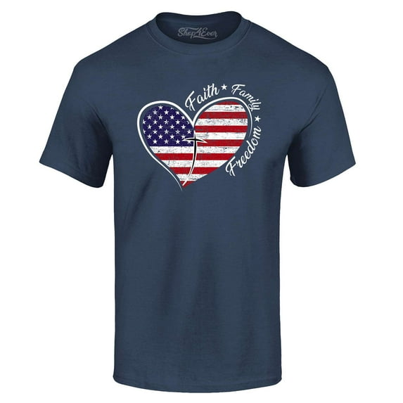 Shop4Ever Men's Faith Family Freedom American Flag Heart USA Graphic T-shirt X-Large Navy