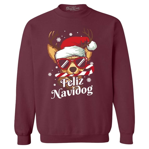 Shop4Ever Men's Feliz Navidog Navidad Dog Santa Chihuahua Crewneck Sweatshirt Medium Maroon