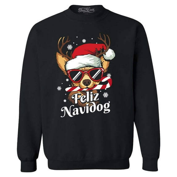 Shop4Ever Men's Feliz Navidog Navidad Dog Santa Chihuahua Crewneck Sweatshirt XXXX-Large Black