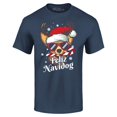 thumbnail image 1 of Shop4Ever Men's Feliz Navidog Navidad Dog Santa Chihuahua Graphic T-shirt Large Navy, 1 of 5