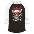 thumbnail image 1 of Shop4Ever Men's Feliz Navidog Navidad Dog Santa Chihuahua Raglan Baseball Shirt Medium Black/White, 1 of 4