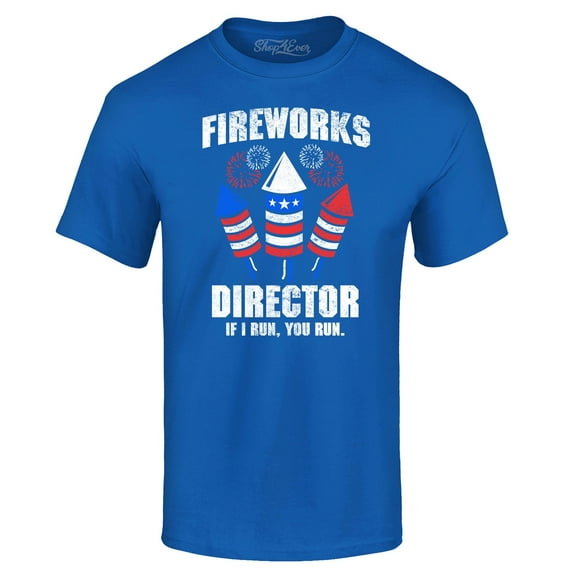 Shop4Ever Men's Fireworks Director 4th of July Graphic T-shirt Small Royal Blue