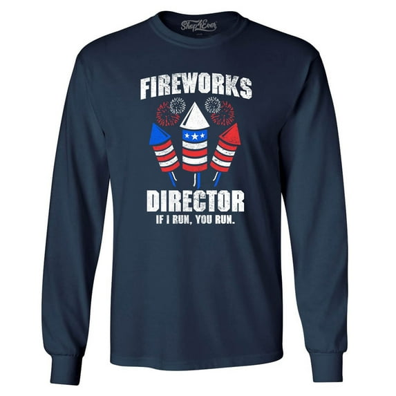 Shop4Ever Men's Fireworks Director 4th of July Long Sleeve Shirt Large Navy