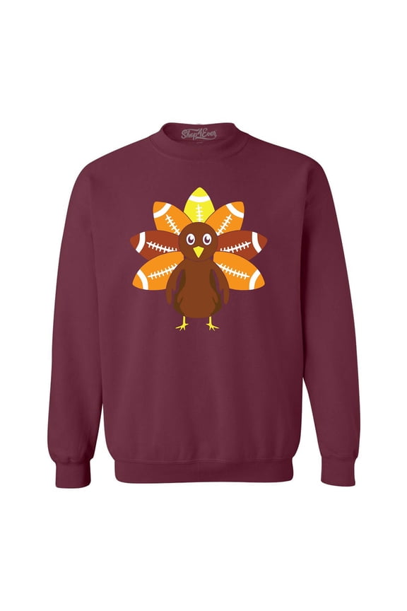 Men's Football Turkey Thanksgiving Crewneck Sweatshirt Large Maroon