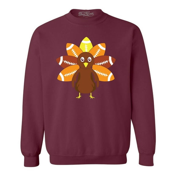 Shop4Ever Men's Football Turkey Thanksgiving Crewneck Sweatshirt Medium Maroon