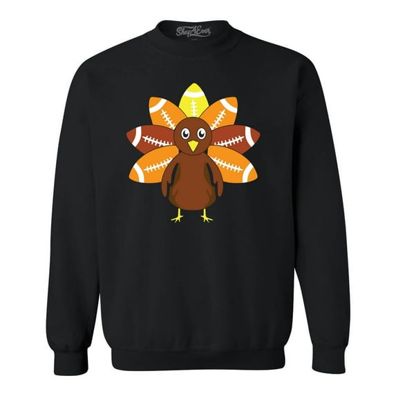 Shop4Ever Men's Football Turkey Thanksgiving Crewneck Sweatshirt XXXXX-Large Black