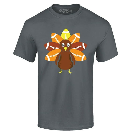 Shop4Ever Men's Football Turkey Thanksgiving Graphic T-shirt XXX-Large Charcoal