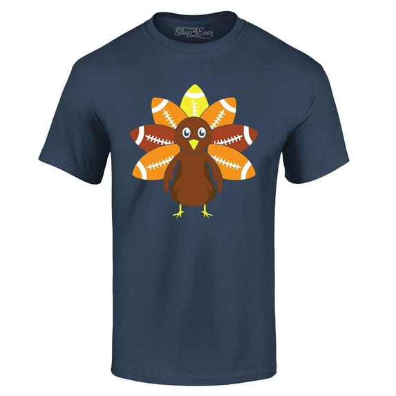 Shop4Ever Men's Football Turkey Thanksgiving Graphic T-shirt XXXX-Large Navy
