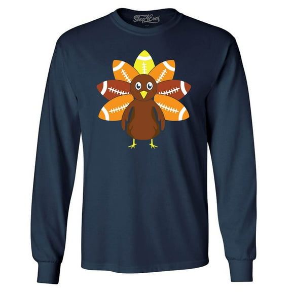 Shop4Ever Men's Football Turkey Thanksgiving Long Sleeve Shirt X-Large Navy