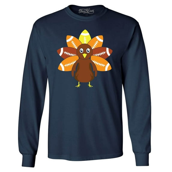 Shop4Ever Men's Football Turkey Thanksgiving Long Sleeve Shirt X-Large Navy