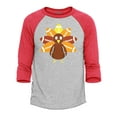 thumbnail image 1 of Shop4Ever Men's Football Turkey Thanksgiving Raglan Baseball Shirt Small Heather Grey/Red, 1 of 4