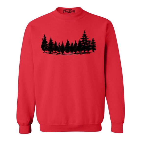 Shop4Ever Men's Forest Trees Nature Mountains Wildlife Crewneck Sweatshirt Medium Red