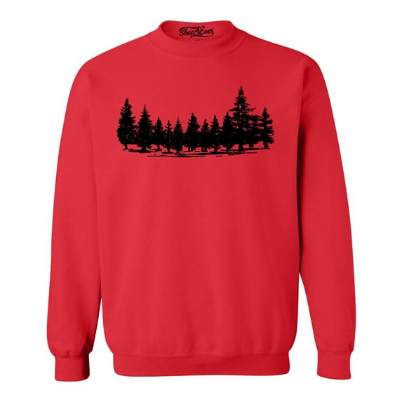 Shop4Ever Men's Forest Trees Nature Mountains Wildlife Crewneck Sweatshirt Medium Red