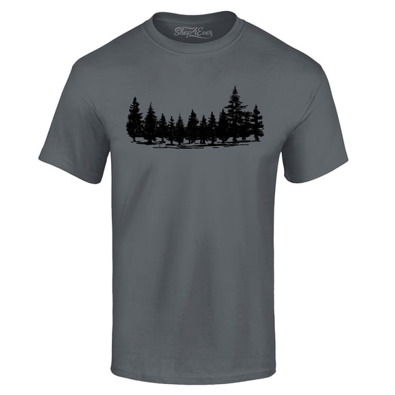 Shop4Ever Men's Forest Trees Nature Mountains Wildlife Graphic T-shirt Large Charcoal