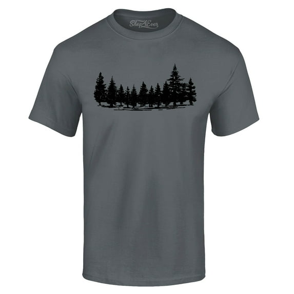 Shop4Ever Men's Forest Trees Nature Mountains Wildlife Graphic T-shirt Small Charcoal