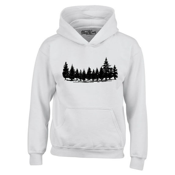 Shop4Ever Men's Forest Trees Nature Mountains Wildlife Hooded Sweatshirt Hoodie Large White