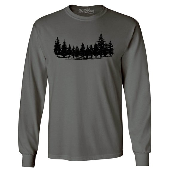 Shop4Ever Men's Forest Trees Nature Mountains Wildlife Long Sleeve Shirt X-Large Charcoal