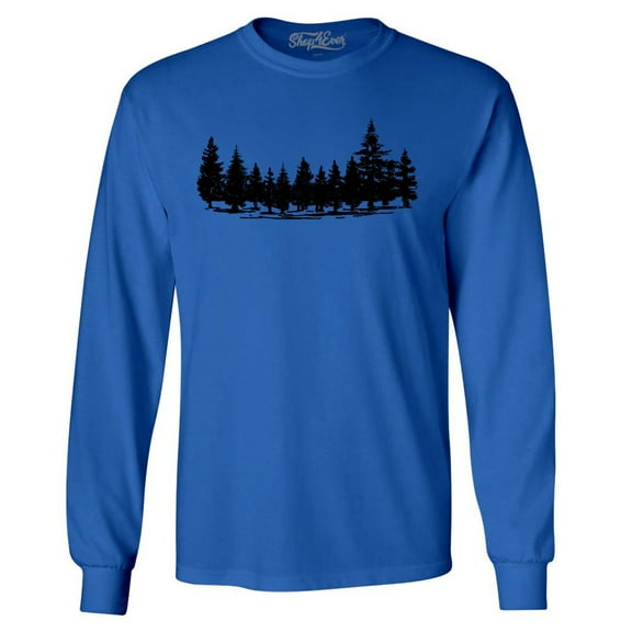 Shop4Ever Men's Forest Trees Nature Mountains Wildlife Long Sleeve Shirt XXX-Large Royal Blue