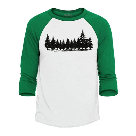 Shop4Ever Men's Forest Trees Nature Mountains Wildlife Raglan Baseball Shirt Medium White/Blue
