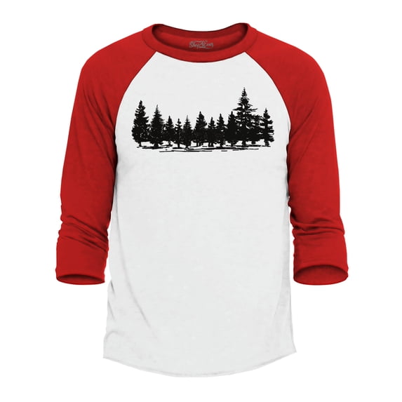 Shop4Ever Men's Forest Trees Nature Mountains Wildlife Raglan Baseball Shirt X-Large White/Navy