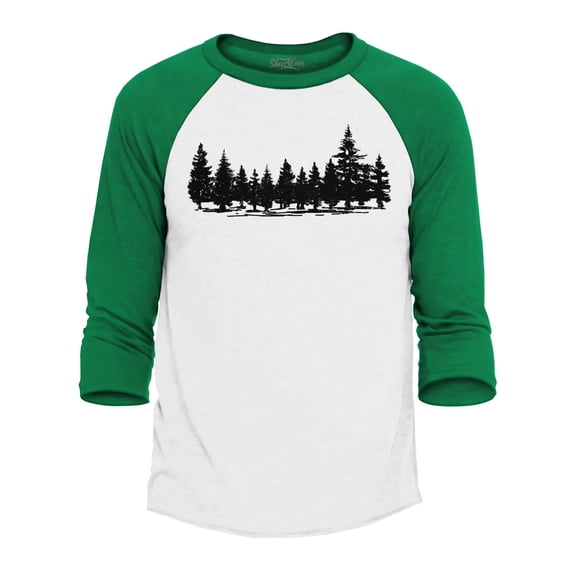 Shop4Ever Men's Forest Trees Nature Mountains Wildlife Raglan Baseball Shirt XXX-LargeWhite/Blue