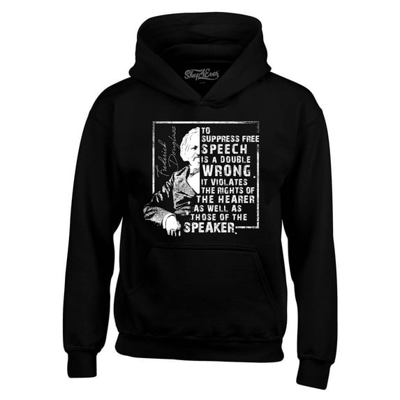 Shop4Ever Men's Free Speech Inspiring Quote Frederick Douglass Hooded Sweatshirt Hoodie X-Large Black