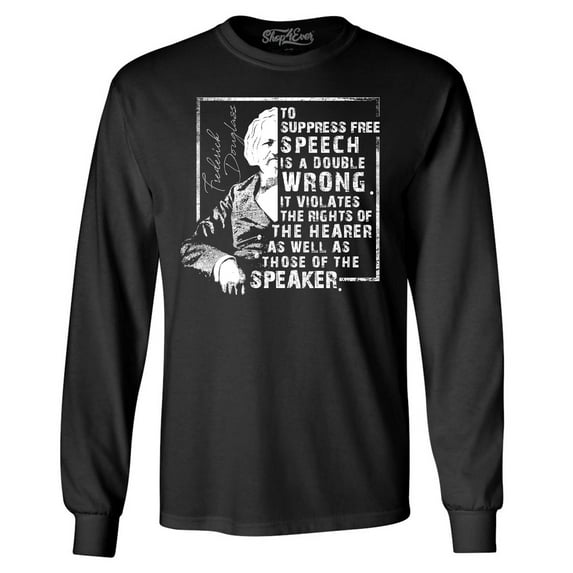 Shop4Ever Men's Free Speech Inspiring Quote Frederick Douglass Long Sleeve Shirt Medium Black
