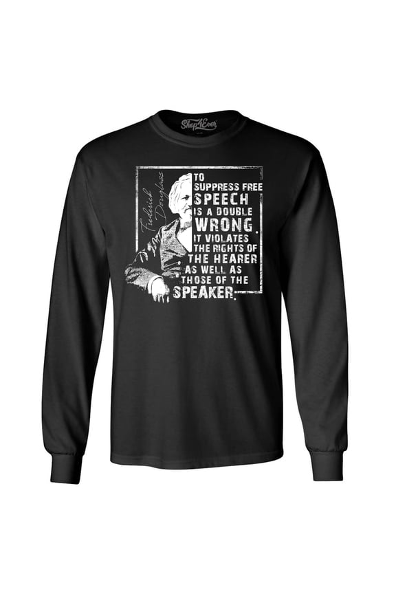 Men's Free Speech Inspiring Quote Frederick Douglass Long Sleeve Shirt Medium Black