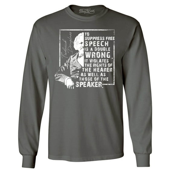 Shop4Ever Men's Free Speech Inspiring Quote Frederick Douglass Long Sleeve Shirt X-Large Charcoal