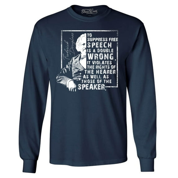 Shop4Ever Men's Free Speech Inspiring Quote Frederick Douglass Long Sleeve Shirt X-Large Navy