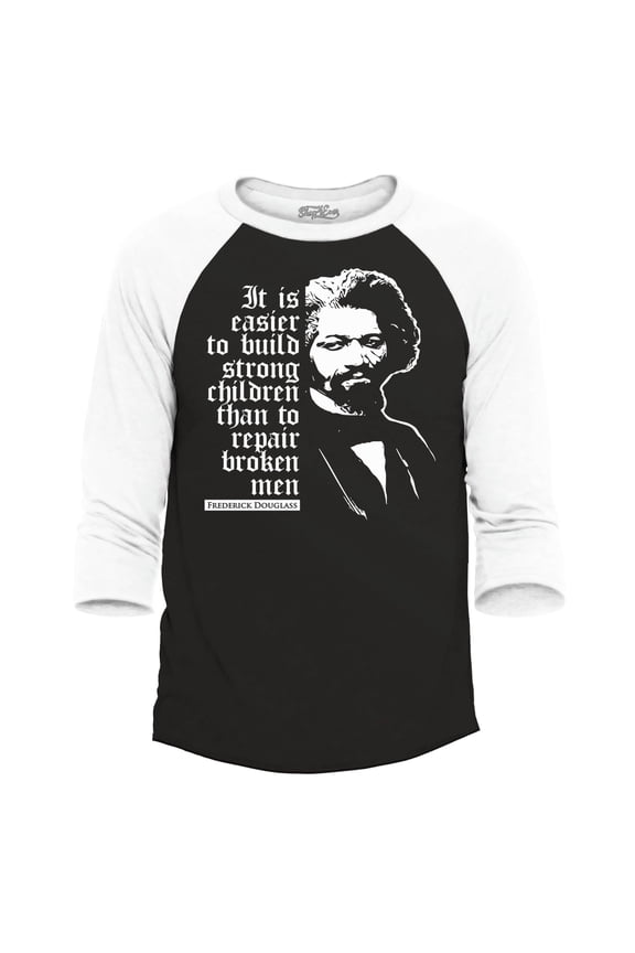 Men's Free Speech Inspiring Quote Frederick Douglass Raglan Baseball Shirt Medium Black/White
