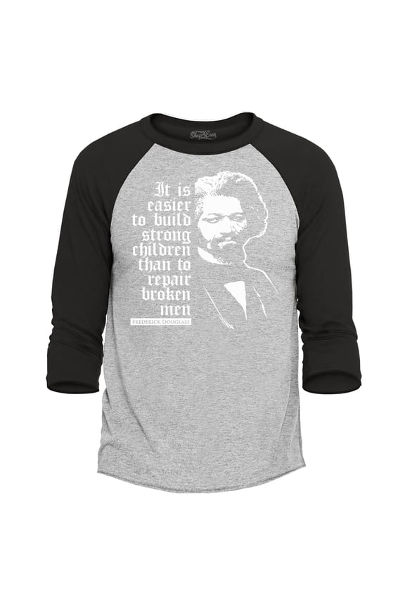 Men's Free Speech Inspiring Quote Frederick Douglass Raglan Baseball Shirt Medium Heather Grey/Black