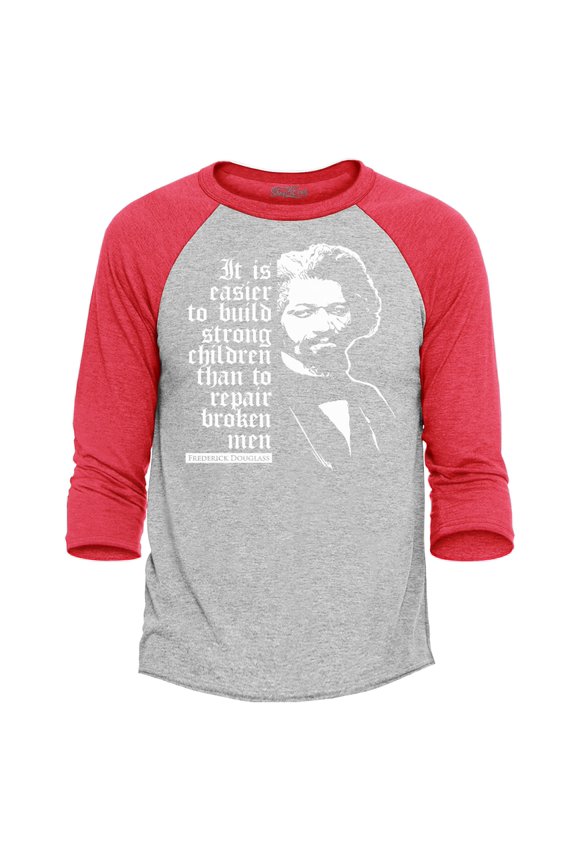 Men's Free Speech Inspiring Quote Frederick Douglass Raglan Baseball Shirt Small Heather Grey/Red