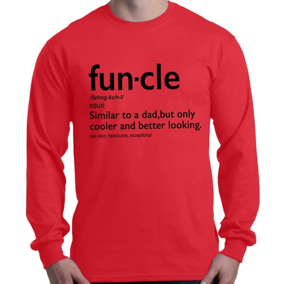 Shop4Ever Men's Funcle Fun Uncle Long Sleeve Shirt XXX-Large Red