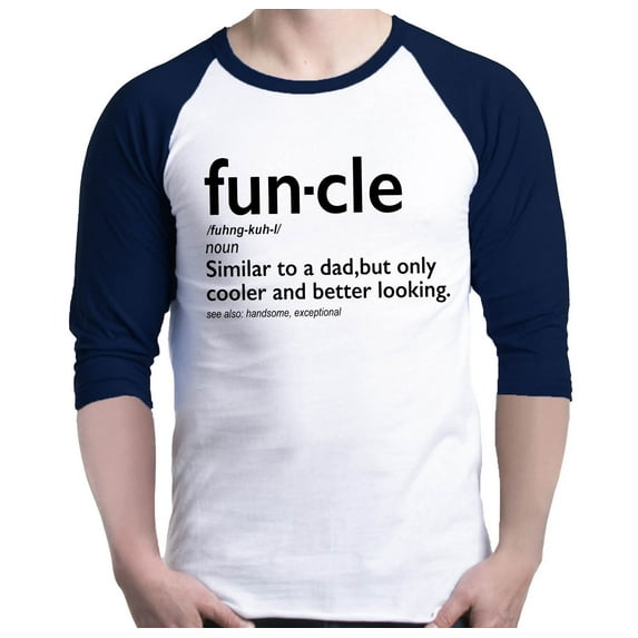 Shop4Ever Men's Funcle Fun Uncle Raglan Baseball Shirt Large White/Navy