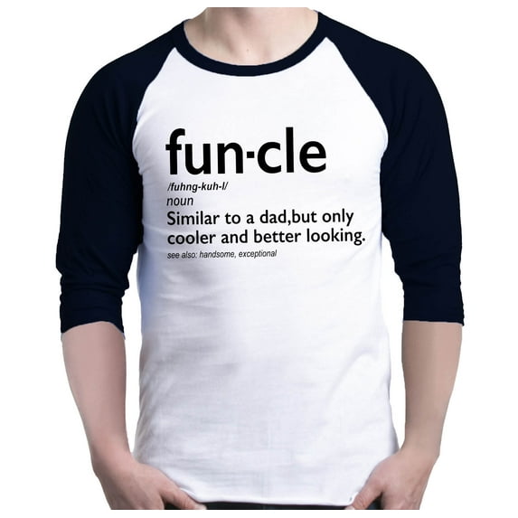 Shop4Ever Men's Funcle Fun Uncle Raglan Baseball Shirt Small White/Black