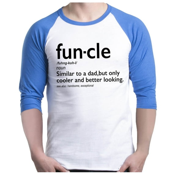 Shop4Ever Men's Funcle Fun Uncle Raglan Baseball Shirt Small White/Blue