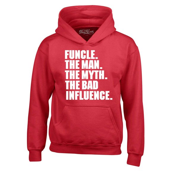 Shop4Ever Men's Funcle The Man The Myth The Bad Influence Hooded Sweatshirt Hoodie Small Red