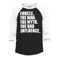 thumbnail image 1 of Shop4Ever Men's Funcle The Man The Myth The Bad Influence Raglan Baseball Shirt X-Small Black/White, 1 of 4