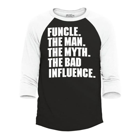 Shop4Ever Men's Funcle The Man The Myth The Bad Influence Raglan Baseball Shirt X-Small Black/White