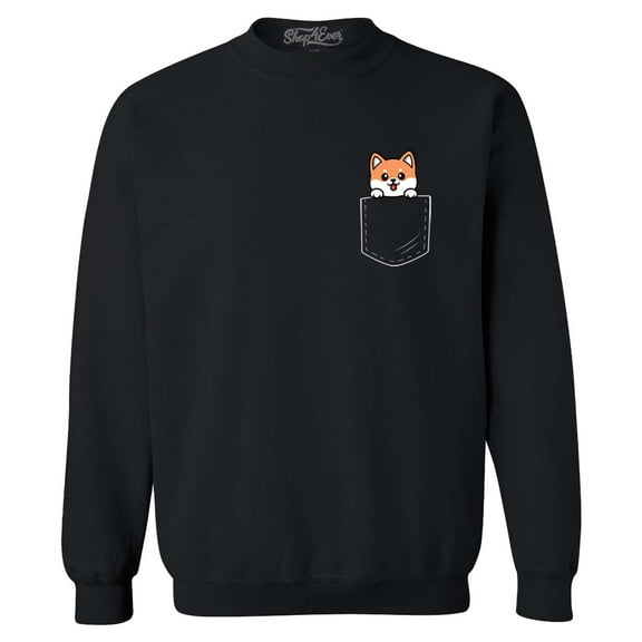 Shop4Ever Men's Funny Corgi Pocket Size Dog Lovers Crewneck Sweatshirt XXXX-Large Black