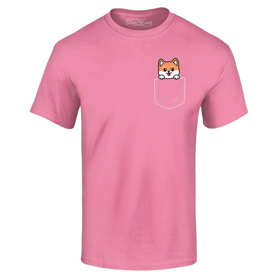 Shop4Ever Men's Funny Corgi Pocket Size Dog Lovers Graphic T-shirt XXX-Large Azalea Pink