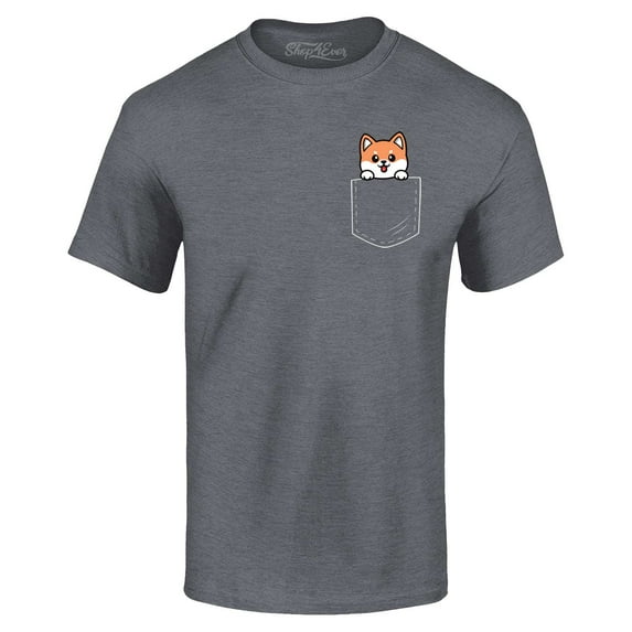 Shop4Ever Men's Funny Corgi Pocket Size Dog Lovers Graphic T-shirt XXX-Large Charcoal