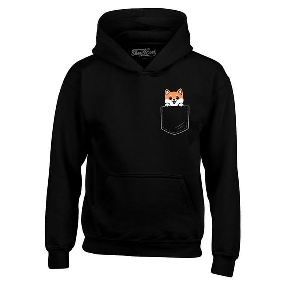 Shop4Ever Men's Funny Corgi Pocket Size Dog Lovers Hooded Sweatshirt Hoodie Large Black